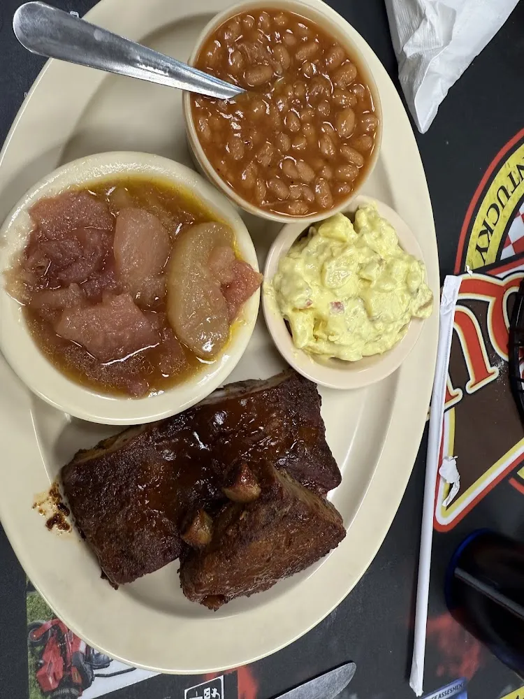 Rib Dinner with Potato Salad and Beans Fried Apples